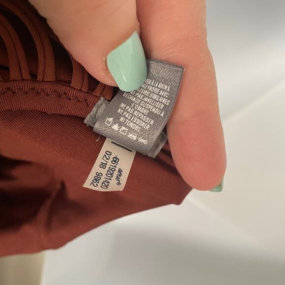 Aerie Dark Orange Rusty Brown Crochet Back One Piece Swim Suit Sz S - Picture 9 of 12